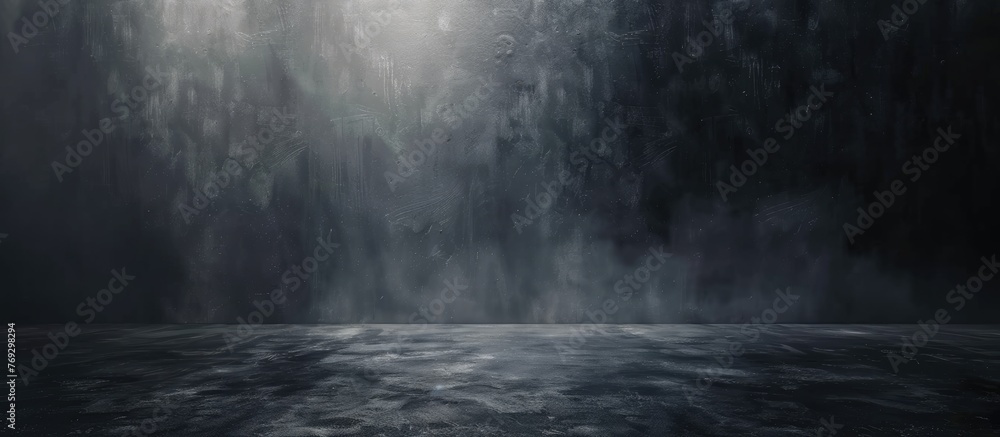 Focus on abstract background with dark grey gradient / studio backdrop in black and gray uniform tones