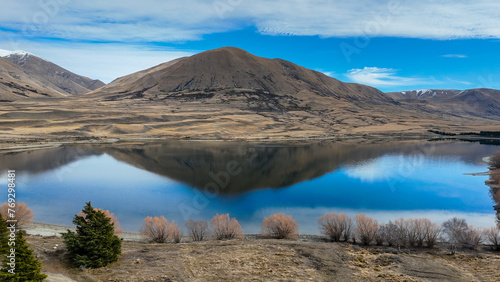 Aerial views of the alpine Lake Camp in NZ South island Ashburton conservation park