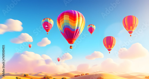 a row of hot air balloons are in the sky