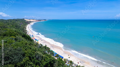 Aerial view of Madeiro beach, in Pipa, Natal, Rio Grande do Norte, Brazil