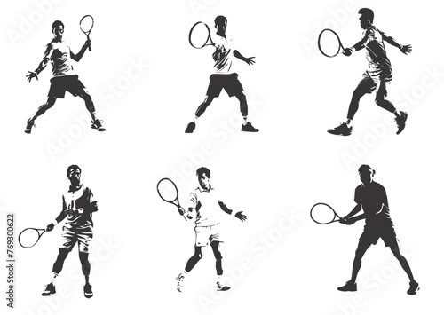 tennis player silhouettes set in various poses 