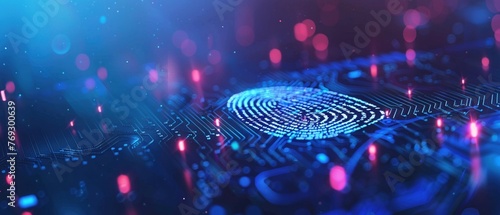 An enhancing security digital fingerprint technology scanner for biometric identity and data protection digital background.