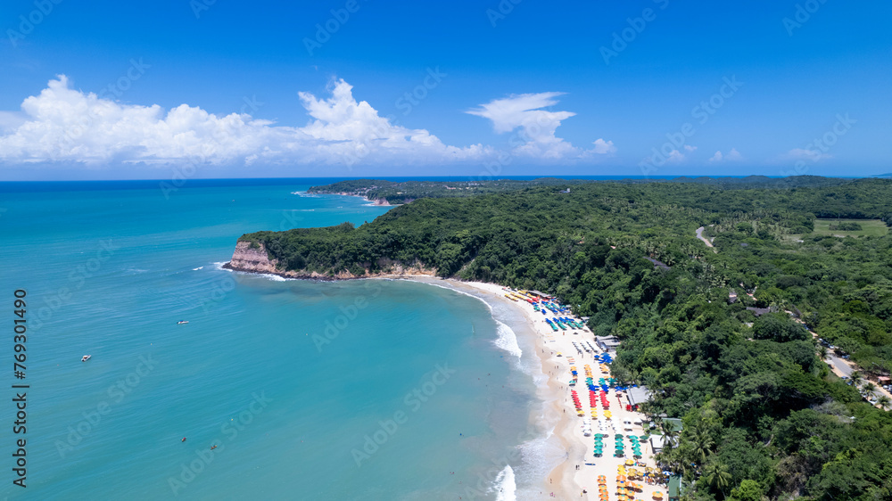 Aerial view of Madeiro beach, in Pipa, Natal, Rio Grande do Norte, Brazil