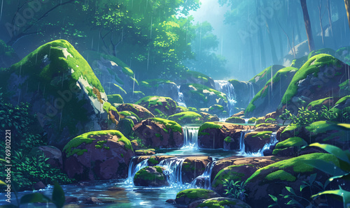 waterfall in the forest-generative ai