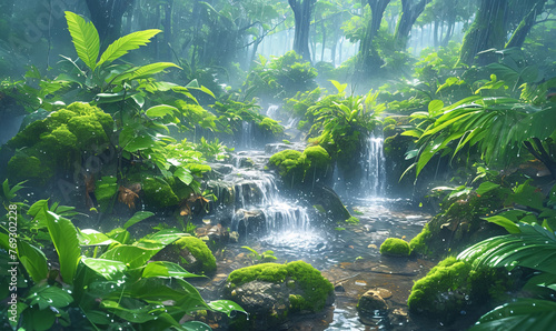 waterfall in the forest-generative ai