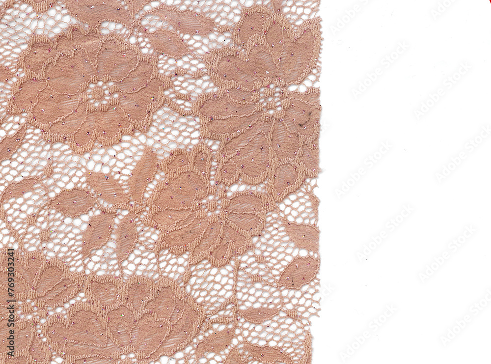 Fototapeta premium Brocade fabric textile texture on white background. Copy Space.