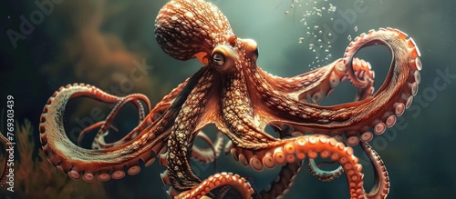 Octopus is a cephalopod with eight limbs that swim while trailing their arms. photo