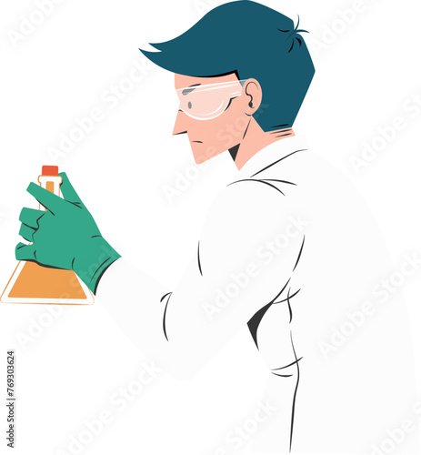 Young scientist using erlenmeyer flask in the lab