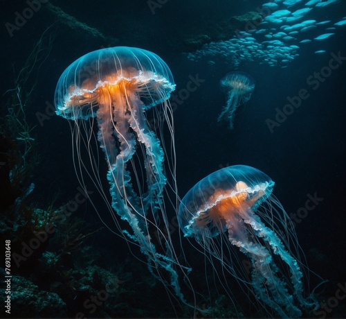 a picture of jellyfish in the water with the words " jellyfish " © Mazharul