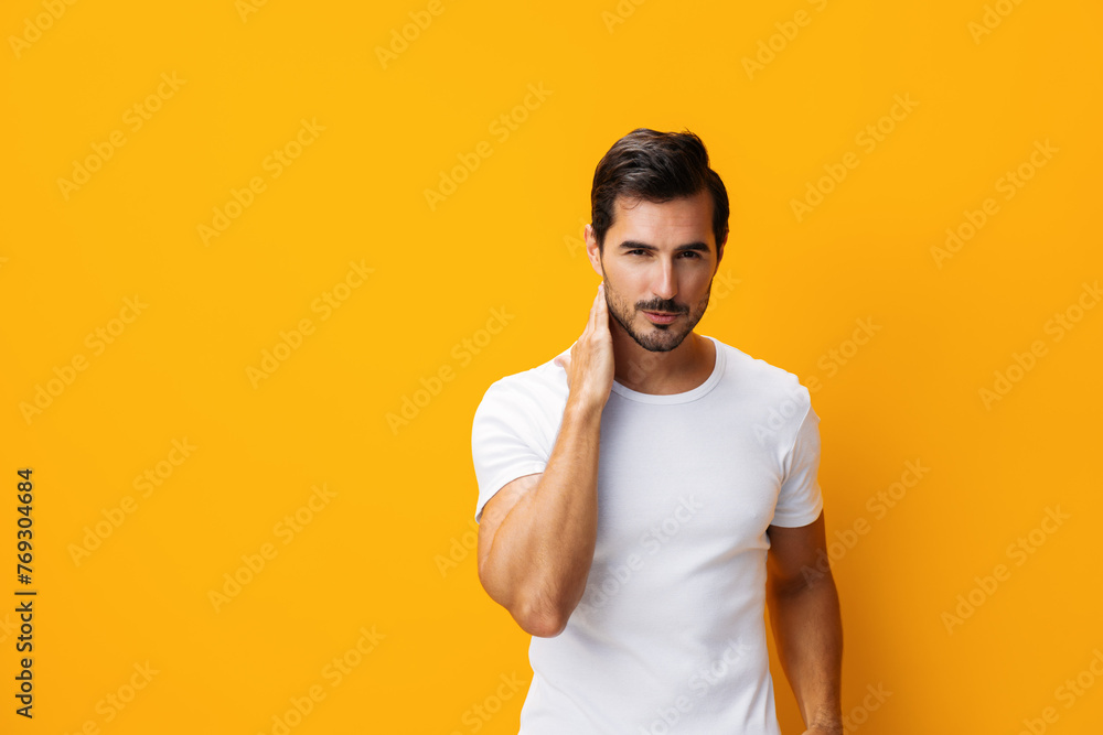 White man shirt model copy template portrait background studio lifestyle space casual t-shirt mockup clothing White man shirt model copy template portrait background studio lifestyle space casual t-shirt mockup clothing