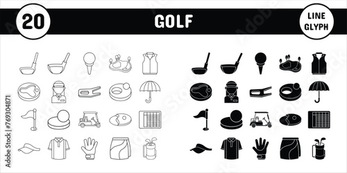 Golf Line Glyph Vector Illustration Icon Sticker Set Design Materials