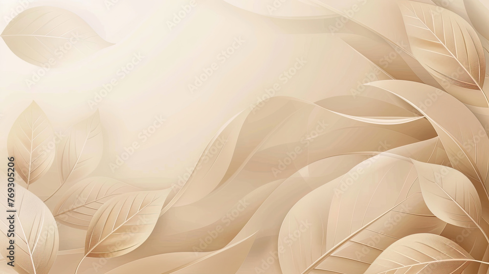 Elegant Abstract Beige Background with Golden Leaves Design Elegant Abstract Beige Background with Golden Leaves Design