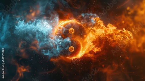 Yin and Yang symbol in fire and ice with smoke and spark effect © 2D_Jungle