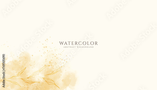 Abstract horizontal watercolor background. Neutral light brown yellow colored empty space background illustration photo