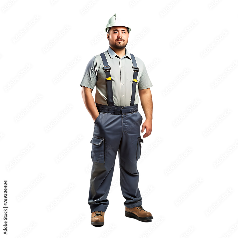 Fototapeta premium the builder in a construction vest and orange helmet standing