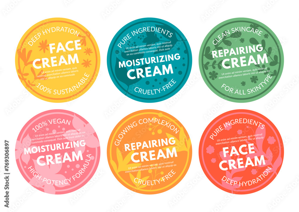Round sticker set for face cream package design