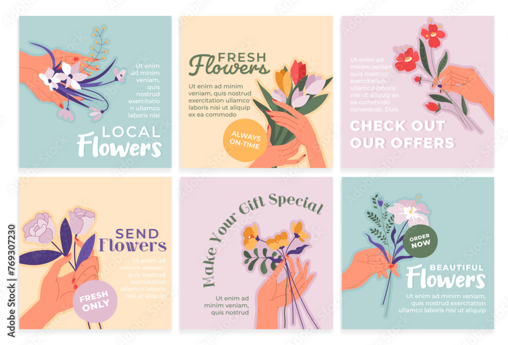 Social media post set for flower store promotion