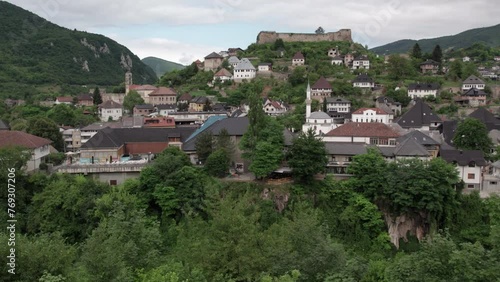 Aerial view the the beautiful city of Jajce photo