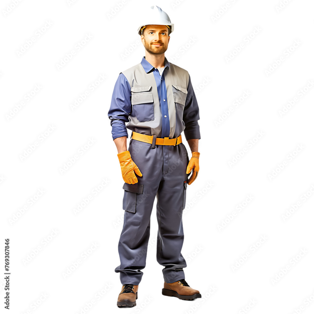the builder in a construction vest and orange helmet standing the builder in a construction vest and orange helmet standing