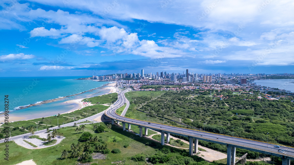 Aerial view of the Newton Navarro Bridge, in Natal, Rio Grande do Norte, Brazil.