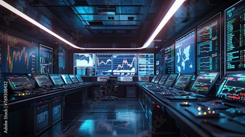 Financial Traders in High-Tech Trading Room Analyzing Market Data