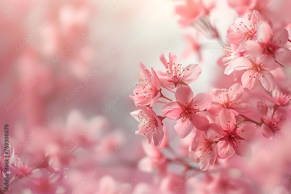 Fototapeta premium Delicate Pink Cherry Blossoms in Soft Blurred Natural Spring Background with Ethereal Atmosphere
