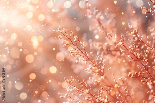 Delicate Elegant Festive Peach Fuzz Colored Floral Background with Dreamy Bokeh Lighting