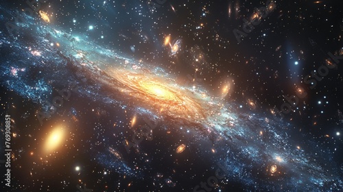 A wideangle view of multiple galaxies ed together illustrating how different systems can coexist and influence each other.
