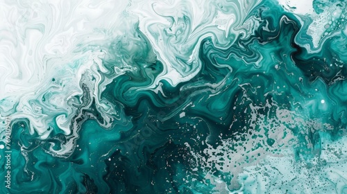 Abstract watercolor paint background by deep teal color silver and green with liquid fluid texture for backdrop 