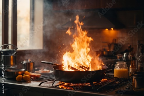 kitchen caught fire because the stove exploded