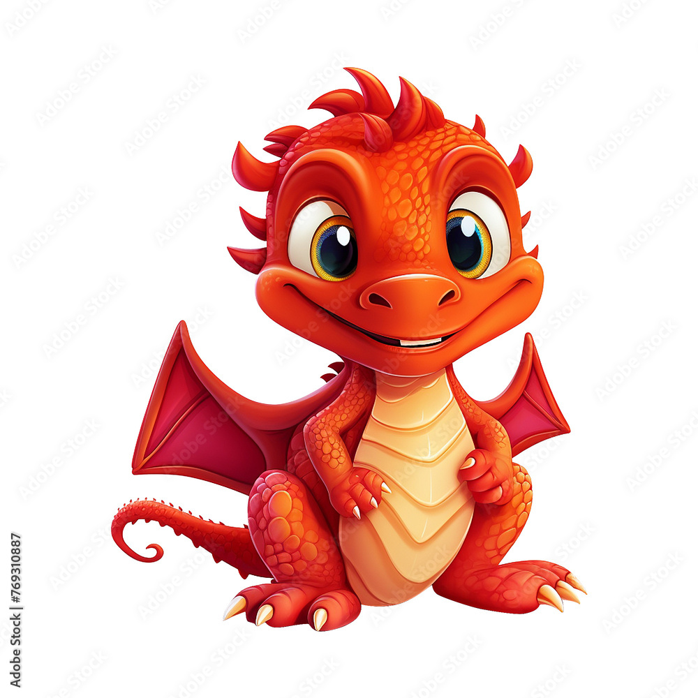 Cute 3d cartoon baby dragon isolated on transparent background