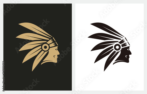 American Native Chief Apache Head logo design inspiration