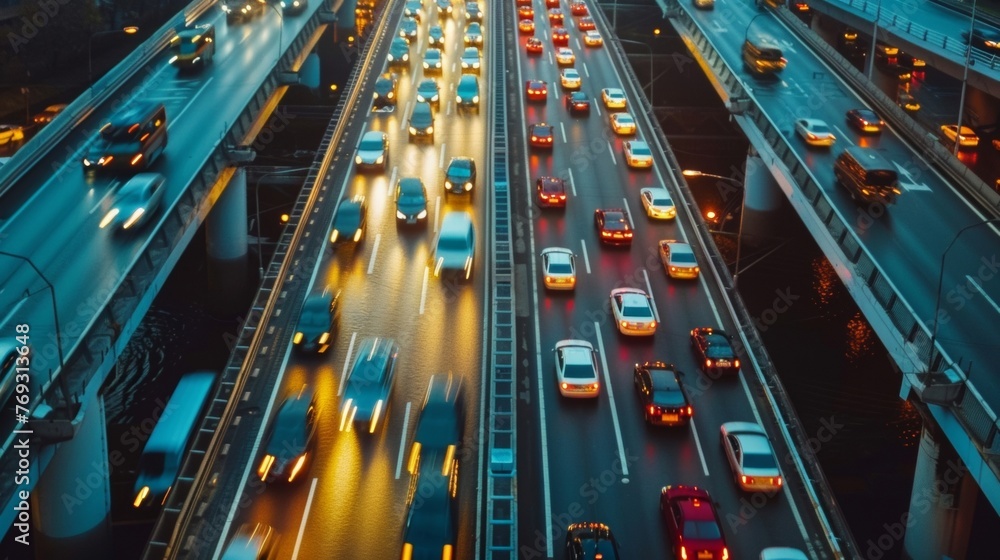 A timelapse image of a busy bridge capturing the continuous stream of cars crossing from one side to the other symbolizing the interconnectedness and interdependence of traffic A timelapse image of a busy bridge capturing the continuous stream of cars crossing from one side to the other symbolizing the interconnectedness and interdependence of traffic