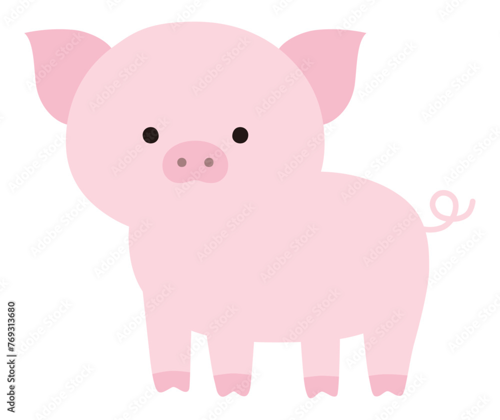 Naklejka premium かわいいブタのベクターイラスト。アイコン、動物、豚
