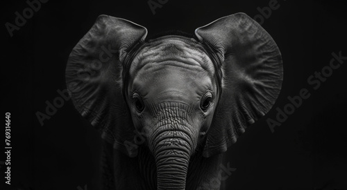 Monochrome portrait of an African elephant with expressive eyes
