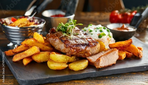 grilled chicken wings with french fries