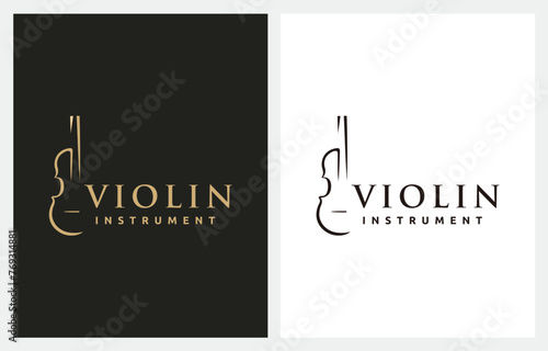 Violin Orchestra Fiddle Music silhouette logo design vector icon
