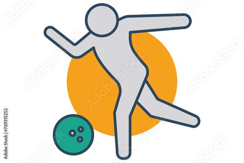 bowling icon, man playing bowling. icon related to sport, gym. flat line icon style. element illustration. © sobahus surur