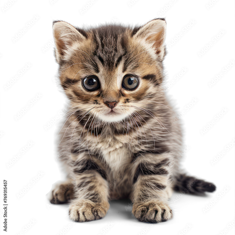 Little striped kitten on transparency background PNG
