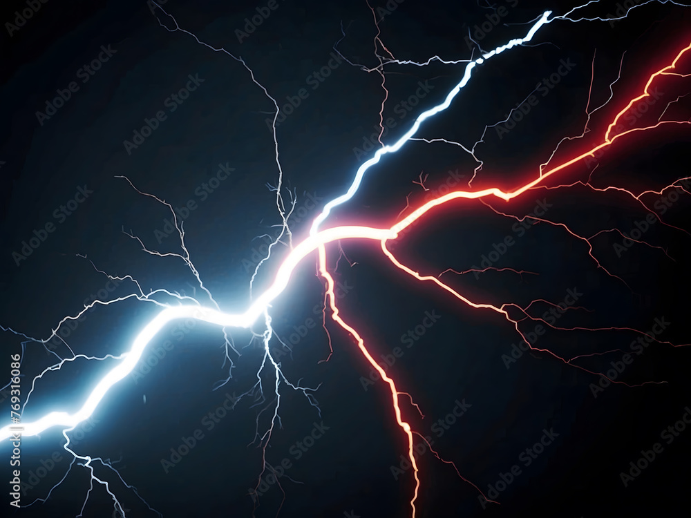 The opposition concept is represented by a lightning bolt, with red and blue colours denoting a confrontation or struggle design. The opposition concept is represented by a lightning bolt, with red and blue colours denoting a confrontation or struggle design.