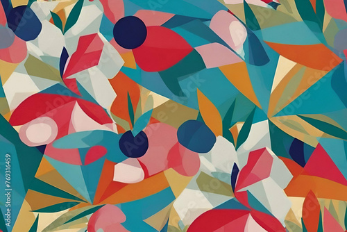 abstract pattern floral illustration in the style of cubism