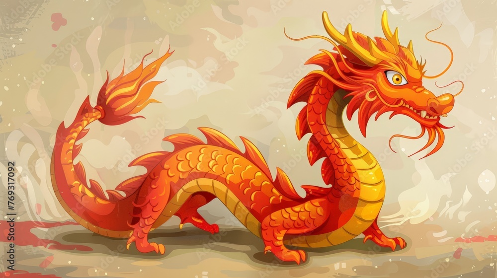 Obraz premium Cartoon-style Chinese dragon