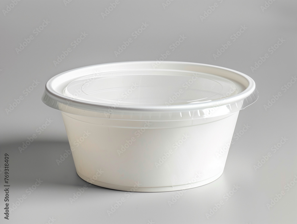 A white round paper food container with clear lid, plastic bowl mockup A white round paper food container with clear lid, plastic bowl mockup