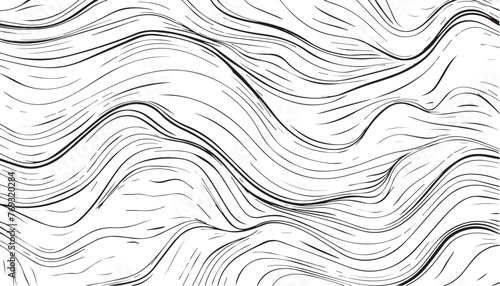Abstract black and white hand drawn wavy line drawing seamless pattern on white background