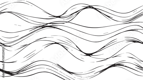Abstract black and white hand drawn wavy line drawing seamless pattern on white background