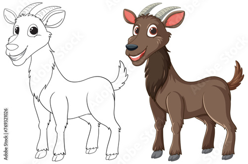 Colorful and outlined goat drawings side by side. © blueringmedia
