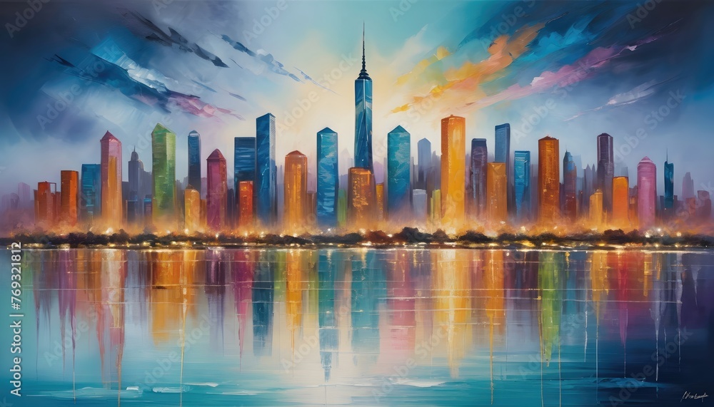 Skyline Reflections Original Oil Painting on Canvas