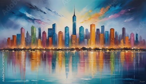 Skyline Reflections Original Oil Painting on Canvas © ROKA Creative
