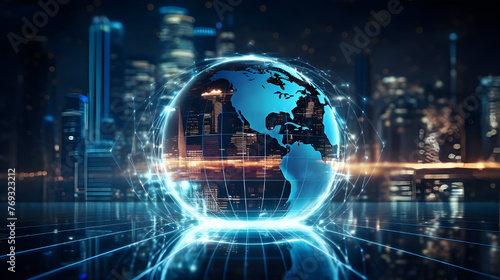  digital world, centered on America, enables global connectivity, high-speed data transfer, cyber technology, information exchange, and international communication.