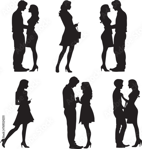 Lovely Couples Set silhouette on white background